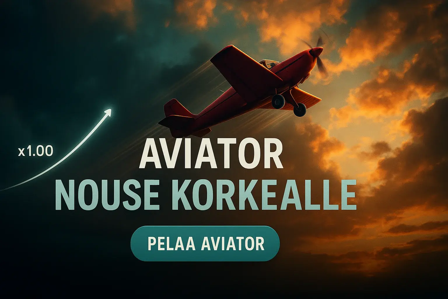 Fotorealistinen Aviator crash -pelibanneri, punainen lentokone ja nouseva kerroin